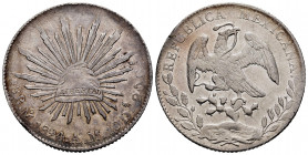 Mexico. 8 reales. 1894. México. AM. (Km-377.10). Ag. 26,85 g. Hairlines. Choice VF. Est...40,00. 

Spanish Description: México. 8 reales. 1894. Méxi...