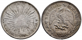 Mexico. 1 peso. 1901. Zacatecas. FZ. (Km-409.3). Ag. 26,84 g. Minor nicks on edge. Choice VF. Est...40,00. 

Spanish Description: México. 1 peso. 19...