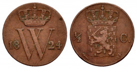 Low Countries. Wilhelm I. 1/2 Cent. 1824. (Km-51). Ae. 1,69 g. Rare. VF. Est...50,00. 

Spanish Description: Países Bajos. Wilhelm I. 1/2 Cent. 1824...