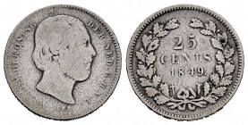 Low Countries. Wilhelm III. 25 centavos. 1849. Utrecht. (Km-81). Ag. 3,38 g. Scarce. F. Est...35,00. 

Spanish Description: Países Bajos. Wilhelm II...