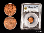 Russia. Nicholas II. 1/2 kopek. 1899. Saint Petesburg. (Km-148.1). (Bitkin-308). Ae. Slabbed by PCGS as MS 63 RB. This coin is exempt from any export ...