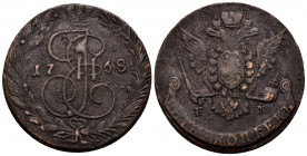 Russia. Catherine II. 5 kopecks. 1768. Ekaterinburg. EM. (Bitkin-614). Ae. 52,54 g. Almost VF. Est...35,00. 

Spanish Description: Rusia. Catherine ...