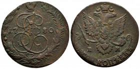 Russia. Catherine II. 5 kopecks. 1778. Ekaterinburg. EM. (Bitkin-631). Ae. 55,79 g. VF. Est...35,00. 

Spanish Description: Rusia. Catherine II. 5 k...