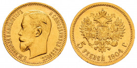Russia. 5 rouble. 1904. Saint Petesburg. (Bitkin-31). (Fried-180). Au. 4,31 g. Minor nick on edge. With some original luster remaining. AU. Est...300,...