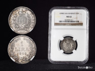 San Marino. 1 lira. 1898. Rome. R. (Km-4). Ag. Slabbed by NGC as MS 62. This coin is exempt from any export license fee. NGC-MS. Est...120,00. 

Spa...