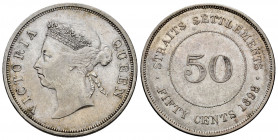 Straits Settlements. Victoria Queen. 50 cents. 1898. (Km-13). Ag. 13,52 g. Almost XF. Est...150,00. 

Spanish Description: Straits Settlements. Vict...