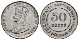 Straits Settlements. George V. 50 cents. 1920. (Km-35.1). Ag. 8,42 g. Almost XF. Est...40,00. 

Spanish Description: Straits Settlements. George V. ...