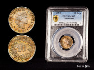 Switzerland. 10 rappen. 1927. Bern. B. (Km-27). Slabbed by PCGS as MS 63. This coin is exempt from any export license fee. PCGS-MS. Est...80,00. 

S...