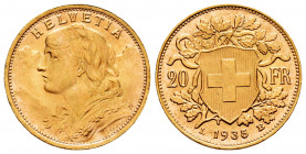 Switzerland. 20 francs. 1935. Bern. B. (Km-35.1). (Fried-499). Au. 6,45 g. Mint state. Est...300,00. 

Spanish Description: Suiza. 20 francs. 1935. ...