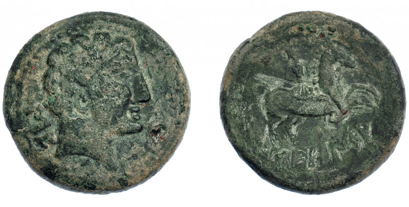 HISPANIA ANTIGUA. SEKAISA. Unidad. A/ Cabeza masculina a der., delante delfín, d...