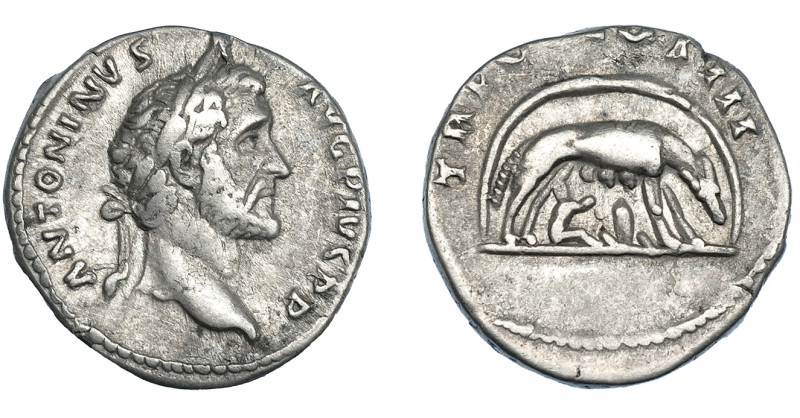IMPERIO ROMANO. ANTONINO PÍO. Denario. Roma (140-143). A/ Cabeza laureada a der....