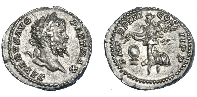 IMPERIO ROMANO. SEPTIMIO SEVERO. Denario. Roma (200). A/ Cabeza laureada a der.;...