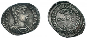 IMPERIO ROMANO. JULIANO II. Silicua. Arelate (355-360). R/ Láurea rodeando la ley. VOTIS / V / MVLTIS / X, exergo TCON. AR 1,93 g. 18,9 mm. RIC-264. M...