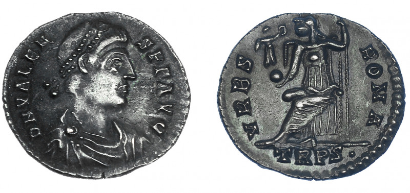 IMPERIO ROMANO. VALENTE. Silicua. Treveris (375-378). R/ Roma sentada a izq. con...