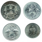MONEDAS EXTRANJERAS. BAHAMAS. Lote de 4 monedas: 5 dólares de 1971, 2 dólares de 1971 y 1973; y 1 dólar de 1966. EBC/SC.