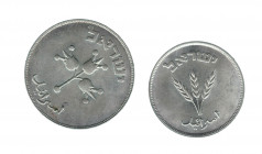 MONEDAS EXTRANJERAS. ISRAEL. Lote de 2 monedas de 500 prutah y 250 prutah de 1949. SC.