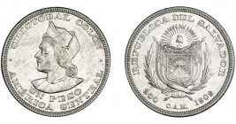 MONEDAS EXTRANJERAS. EL SALVADOR. 1 peso. 1909. Cristóbal Colón. KM-115.2. EBC-.