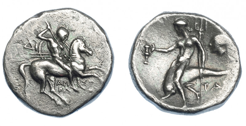 GRECIA ANTIGUA. CALABRIA. Tarento. Didracma (272-235 a.C.). A/ Jinete con escudo...