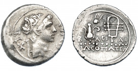 GRECIA ANTIGUA. MAURITANIA. Juba II con Cleopatra Selene. Denario (25 a.C.-23 d.C.). A/ Cabeza diademada a der., delante creciente; REX IVBA. R/ Tocad...