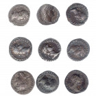 IMPERIO ROMANO. Lote de 9 denarios: Domiciano (2), Nerva, Trajano (3), Adriano (3). MBC-/MBC.
