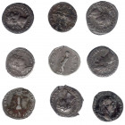 IMPERIO ROMANO. Lote de 9 denarios: Domiciano (2), Trajano (3), Adriano (4). MBC-/MBC.