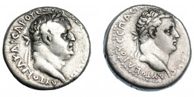 IMPERIO ROMANO. VESPASIANO Y TITO. Didracma (76-77 d.C.). Cesarea en Capadocia. A/ Cabeza laureada de Vespasiano a der. R/ Cabeza laureada de Tito a d...