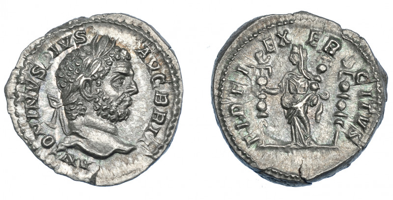 IMPERIO ROMANO. CARACALLA. Denario. Roma (210-213). A/ Cabeza laureada a der.; A...
