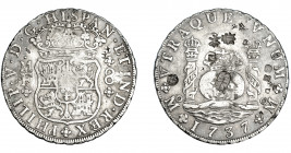 FELIPE V. 8 reales. 1737. México. MF. VI-1145. Resellos orientales. MBC-.