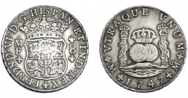 FERNANDO VI. 8 reales. 1747. México. MF. VI-355. Rayitas de ajuste en anv. y rev. MBC.