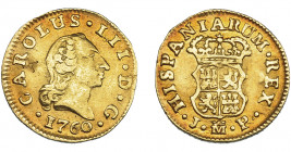 CARLOS III. 1/2 escudo. 1760. Madrid. JP. VI-1040. Contramarca X en anv. MBC+.