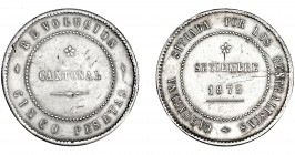 REVOLUCIÓN CANTONAL. 5 pesetas. 1873. Cartagena. No coincidente sobre eje horizontal. VII-30. MBC/MBC+.