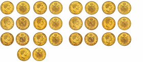 ALFONSO XII. Lote 13 monedas de 25 pesetas: 1876 (2), 1877 (7), 1878 DEM (1), 1880 (2), 1881 (1). Calidad media EBC.