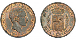 ALFONSO XII. 10 céntimos. 1877. Barcelona, OM. VII-45. R.B.O. EBC+.