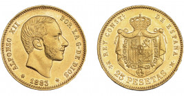 ALFONSO XII. 25 pesetas. 1883*18-83. Madrid. MSM. VII-112. EBC+.