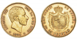 ALFONSO XII. 25 pesetas. 1884 *18-84. Madrid. MSM. VII-113. MBC.