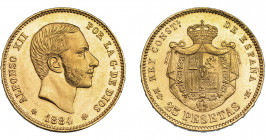 ALFONSO XII. 25 pesetas. 1884*18-84. Madrid. MSM. VII-113. SC.