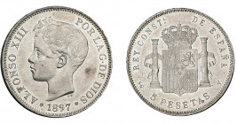 ALFONSO XIII. 5 pesetas. 1897 *18-97. Madrid. SGV. VII-189. EBC+/SC.