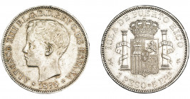 ALFONSO XIII. Peso. 1895. Puerto Rico. PGV. VII-193. Pequeñas marcas. MBC+. Escasa.