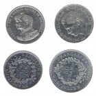 MONEDAS EXTRANJERAS. Lote de 4 monedas: Francia (5 y 50 francos, 1873 y 1975); 500 lei Rumanía 1946 y 1000 reis Portugal 1898. MBC+/SC.