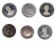 MONEDAS EXTRANJERAS. CUBA. Lote de 6 monedas: 20 pesos de 1977 (3) y 1979 y 10 pesos de 1980 (2). SC y prueba.