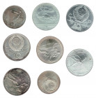 MONEDAS EXTRANJERAS. RUSIA. Lote de 8 monedas de 10 rublos (6) y 5 rublos (2), celebrando los Juegos Olímpicos. SC.