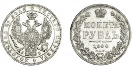 MONEDAS EXTRANJERAS. RUSIA. Nicolás I. 1 rublo de 1844 de San Petersburgo. KM-168.1. Pequeñas marcas. MBC+.