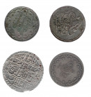 MONEDAS EXTRANJERAS. TURQUÍA. Lote de 4 monedas: 20 piastras de 1327 H, un yuzluk de 1203 H, 20 piastras de 1255 H Y 1 piastra de 1187 H. MBC/EBC.