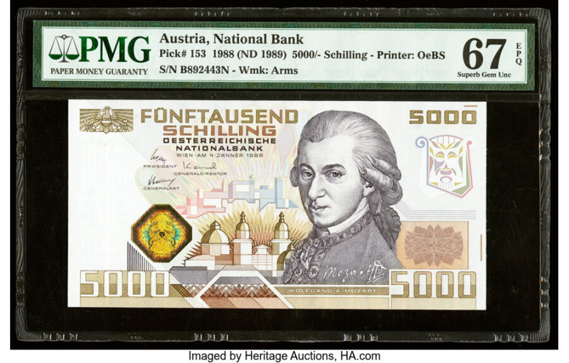 Austria Austrian National Bank 5000 Schilling 4.1.1988 (ND 1989) Pick 153 PMG Su...