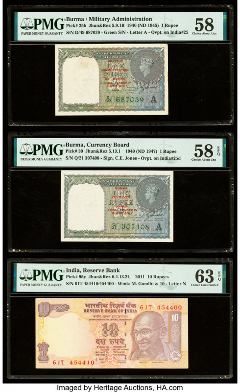 Burma Military Administration 1 (2) Rupee 1940 (ND 1945); 1940 (ND 1947) Pick 25...