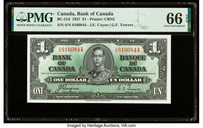Canada Bank of Canada $1 2.1.1937 BC-21d PMG Gem Uncirculated 66 EPQ. 

HID09801...