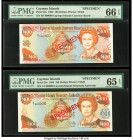 Cayman Islands Currency Board 100 Dollars 1996; 1998 Pick 20s; 25s Two Specimen PMG Gem Uncirculated 66 EPQ; Gem Uncirculated 65 EPQ. Red Specimen ove...
