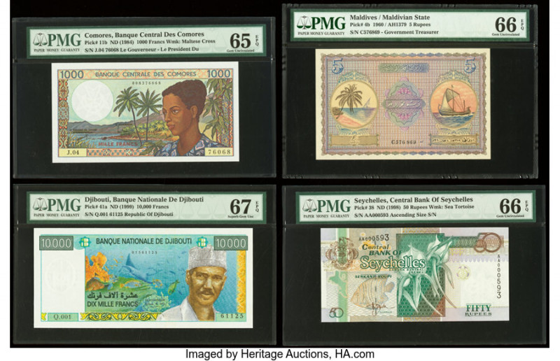 Comoros, Djibouti, Maldives & Seychelles Group Lot of 4 Graded Examples PMG Gem ...