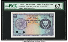Cyprus Central Bank of Cyprus 500 Mils ND (1964-79) Pick 42cts Color Trial Specimen PMG Superb Gem Unc 67 EPQ. Red Specimen overprints and two POCs pr...