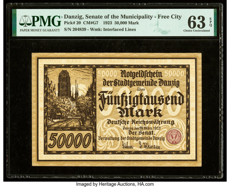 Danzig Senate of the Municipality - Free City 50,000 Mark 29.3.1923 Pick 20 PMG ...